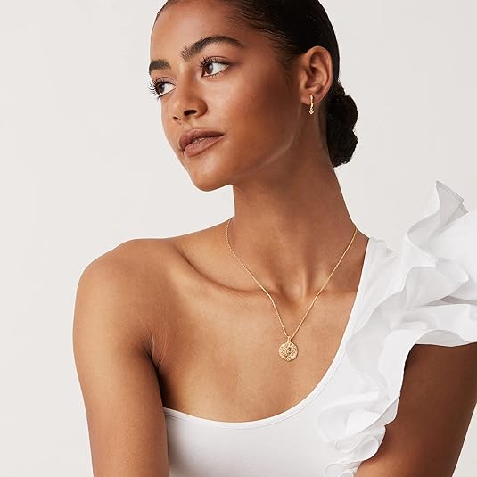 14K Gold Plated Engraved Coin Pendant Necklaces for Women | Byzantine Coin Pendants | Bohemian Necklace