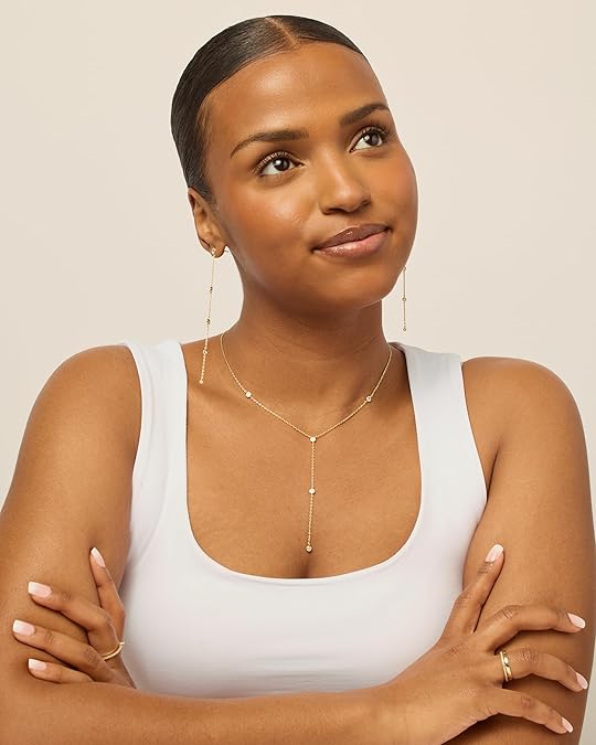 14K Gold Plated Drop Lariat Chain for Women - Gold Cubic Zirconia Long Necklace - Station Star Layered Beaded Y Necklace